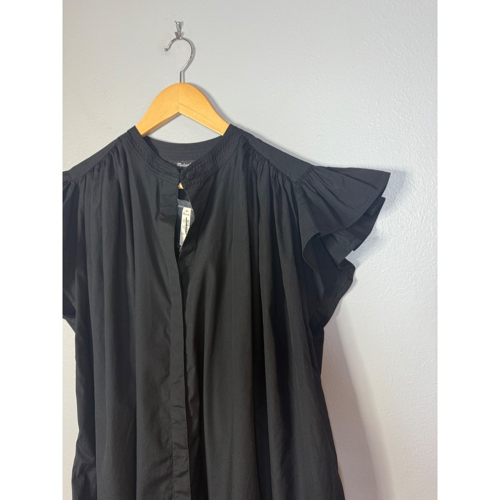 Madewell Flutter Sleeve Button-Front Mini Dress in Poplin Black Medium NWT - Picture 5 of 8